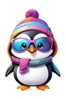 ai generato carino pinguino indossare inverno cappello e sciarpa illustrazione su trasparente sfondo png