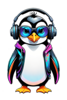 ai gerado fofa pinguim vestindo inverno chapéu e cachecol com fone de ouvido ilustração em transparente fundo png