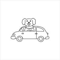 Animal outline for cute dog on a car vector