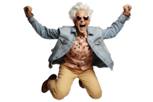 AI generated Full Body of an Elderly Woman Jumping for Joy on a Transparent Background. AI png