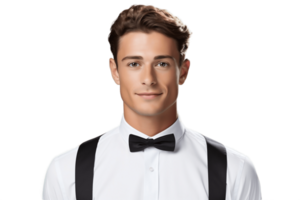 AI generated Smiling Waiter in Half-Body View on Transparent Background. AI png