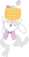 happy easter with bunny rabbit and basket of egg, flat png transparent cartoon character design