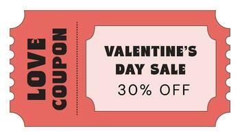 Valentines day ticket, love coupon. Valentine sale, special offers, discounts coupons for shopping, gifts, restaurants, cinemas, cafes. Voucher holiday sale set in retro style. vector