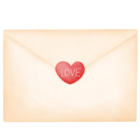 hand drawn envelope with red heart sticker , Valentine envelope , png illustration .