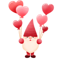 Hand drawn gnome hold heart shape balloon for Valentine's day ,png illustration png