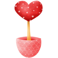 hand drawn red heart shaped tree in pink flower pot for Valentine's day , png illustration .