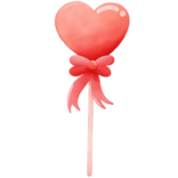 mão desenhado vermelho coração em forma pirulito para dia dos namorados dia , png ilustração .
