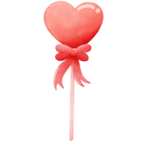 hand drawn red heart shaped lollipop for Valentine's day , png illustration .