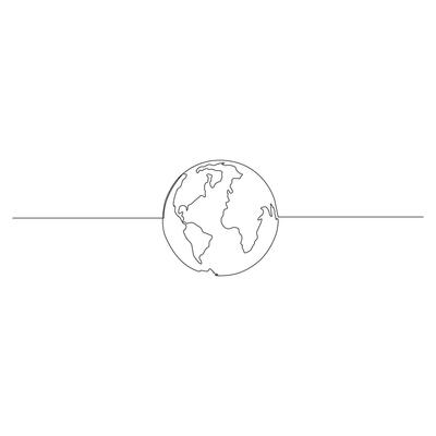 earth globe world map Continuous One line drawing. Earth globe hand drawn insignia. Stock vector illustration