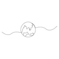 earth globe world map Continuous One line drawing. Earth globe hand drawn insignia. Stock vector illustration