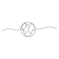 earth globe world map Continuous One line drawing. Earth globe hand drawn insignia. Stock vector illustration