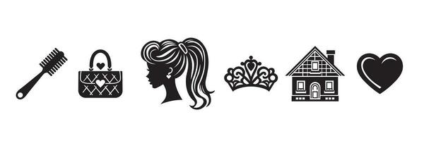 Girl and accessories icon set. Vector illustration
