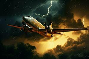 AI generated Dramatic Lightning storm plane. Generate Ai photo