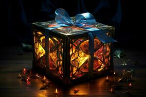 AI generated Mysterious Magic gift box light. Generate Ai photo