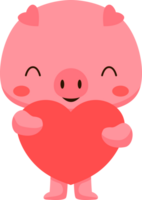 Cute Pig Hugging Valentine Heart Illustration png