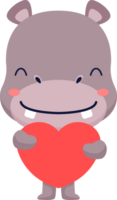 Cute Hippo Hugging Valentine Heart Illustration png