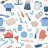 Kitchenware and utensils seamless pattern vector