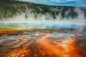 AI generated Yellowstone park hot colorful springs. Generate ai photo