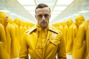 AI generated Protective Man wearing yellow latex. Generate ai photo