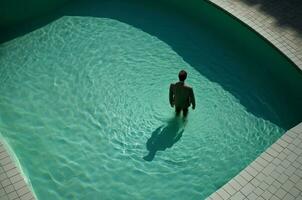 ai generado hombre nadar espalda piscina. generar ai foto