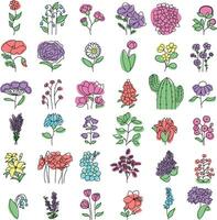 Colorful vector flowers set. Abstract flower icons