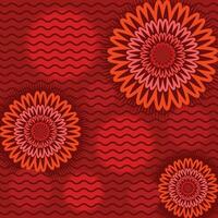 Red, brown, and orange abstract flowers and lines vector background design isolated on square template.