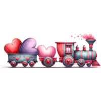ai generado linda dibujos animados tren con corazones. San Valentín día png