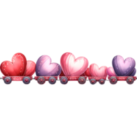 AI generated Cute cartoon train with hearts. Valentine's day png