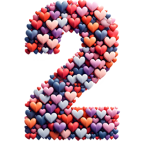 AI generated Number 2 made of colorful hearts Valentine's Day themes png