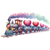 AI generated Vintage steam locomotive with hearts on white background for Valentine's day greeting card, clipart png