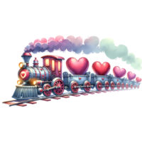 ai generato Vintage ▾ vapore locomotiva con cuori su bianca sfondo per San Valentino giorno saluto carta, clipart png