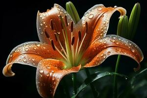 AI generated Pristine Lily flower water drops. Generate Ai photo