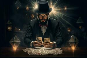 AI generated Enigmatic Magician with top hat scene. Generate Ai photo