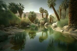 AI generated Desert oasis landscape digital art. Generate ai photo