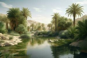 AI generated Desert tropical oasis digital art. Generate ai photo