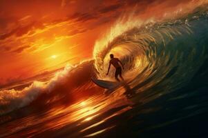 AI generated Energetic Man surfing waves. Generate Ai photo