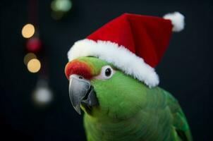 AI generated Parrot christmas hat. Generate AI photo