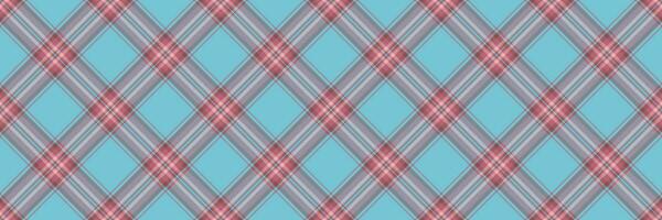 Ornamental check tartan seamless, african vector fabric pattern. Striped texture background plaid textile in red and cyan colors.