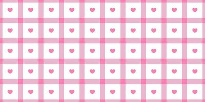 Gingham pattern with hearts. Seamless tartan vichy check plaid for gift card, wrapping paper, invitation on Valentines Day print vector