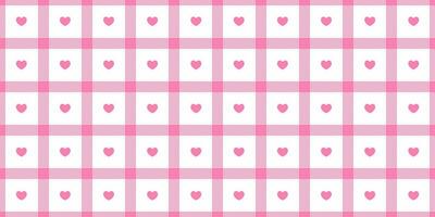 Gingham pattern with hearts. Seamless tartan vichy check plaid for gift card, wrapping paper, invitation on Valentines Day print vector