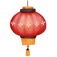 Chinese lantern in round shape with red color and white flower in watercolor isolated item png