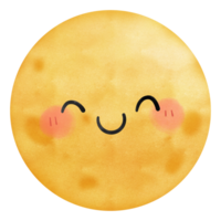 Smiling full moon cute character watercolor png