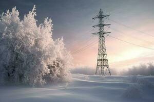 AI generated Energy tower wintertime. Generate AI photo