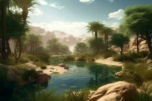 AI generated Desert oasis digital art. Generate ai photo