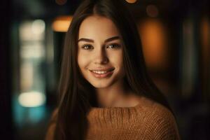 AI generated Photo of brightly smiling female. Generate ai