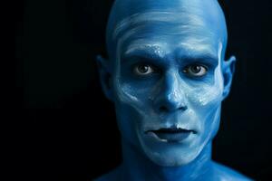 AI generated Radiant Man blue skin face. Generate Ai photo