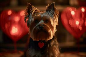 ai generado corazón globo con Yorkshire terrier. generar ai foto