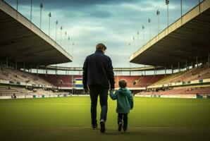 ai generado alegre hombre hijo béisbol familia. generar ai foto