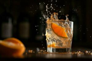 AI generated Orange dropping cocktail. Generate AI photo