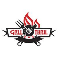 Grill N Thrill logo with BBQ Essentials vector